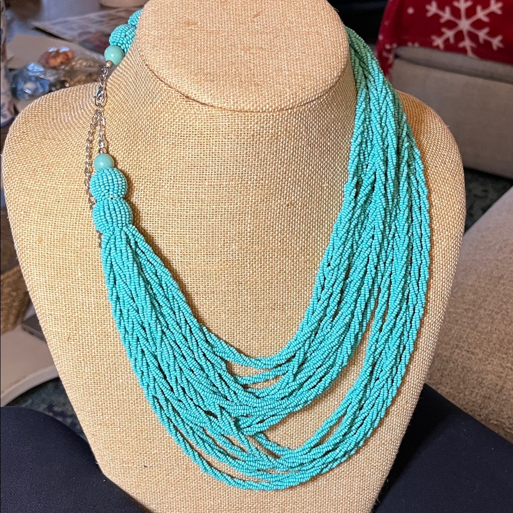 Vintage 16 Strand Faux Turquoise Beaded Necklace